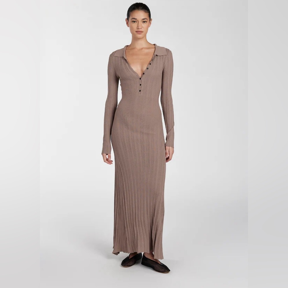 SYLVIA TAUPE POLO KNIT MIDI DRESS